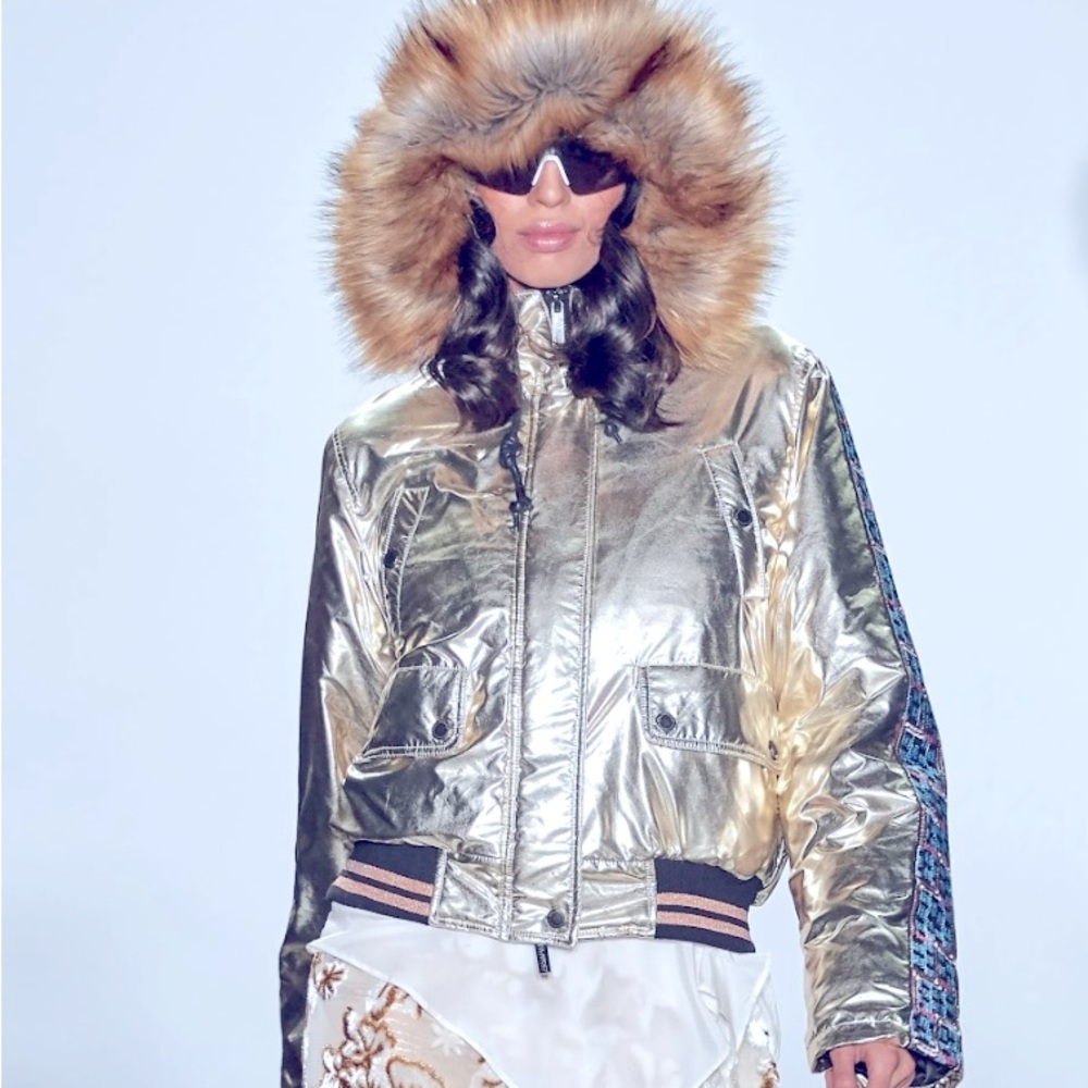 NEW Custo Barcelona Gold Metallic Alfe puffer puffy hooded jacket  nwot M